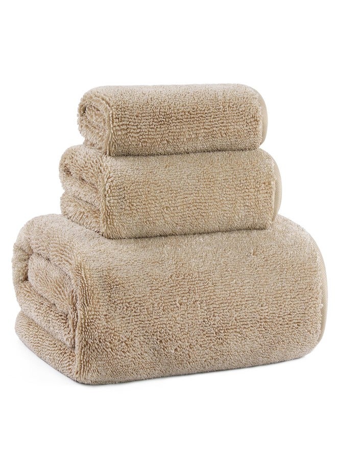 MICROFI Ring Spun Terry Microfiber Bath Towel Set, 3 Piece, Oversize, Quick Dry, Lint Free, Includes Bath, face, and Hand Towels (Beige) - Image 1